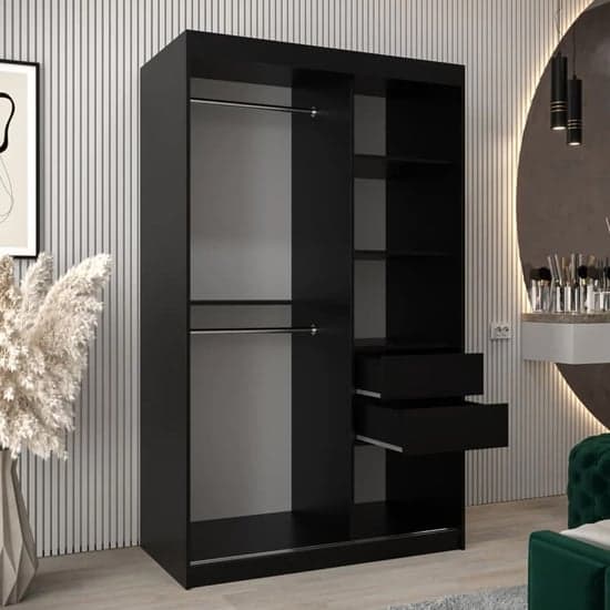Vevey III Mirrored Wardrobe 2 Sliding Doors 120cm In Black_3