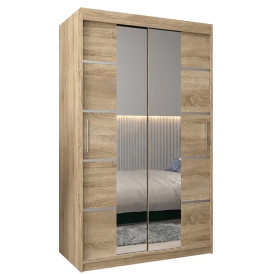 Vevey III Mirrored Wardrobe 2 Sliding Doors 120cm In Sonoma Oak_4