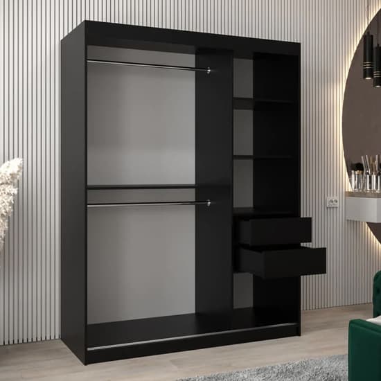 Vevey III Mirrored Wardrobe 2 Sliding Doors 150cm In Black_4