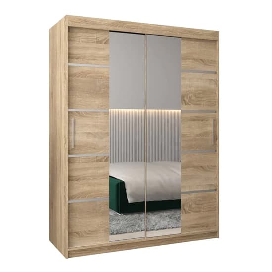 Vevey III Mirrored Wardrobe 2 Sliding Doors 150cm In Sonoma Oak_4