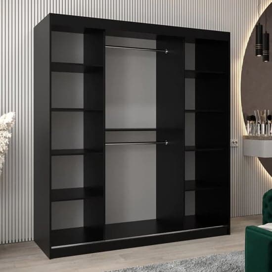 Vevey III Mirrored Wardrobe 2 Sliding Doors 180cm In Black_2