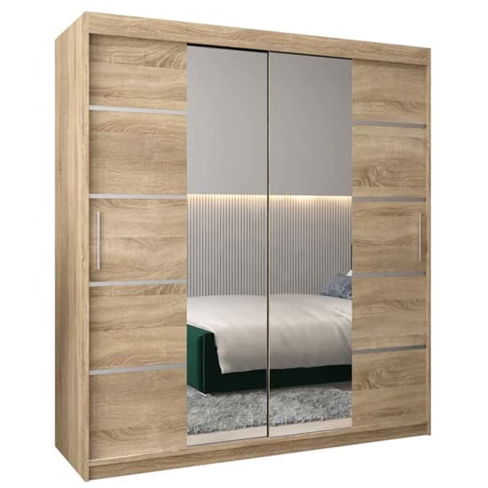 Vevey III Mirrored Wardrobe 2 Sliding Doors 180cm In Sonoma Oak_4