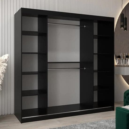 Vevey III Mirrored Wardrobe 2 Sliding Doors 200cm In Black_2