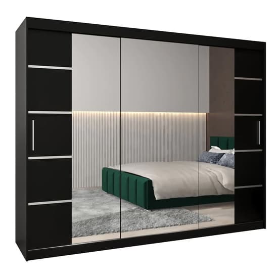 Vevey III Mirrored Wardrobe 3 Sliding Doors 250cm In Black_4