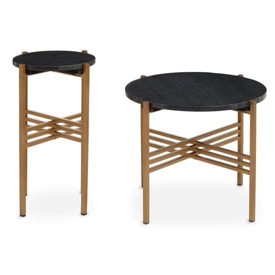 Viano Round Black Marble Set Of 2 Side Tables With Gold Base_2