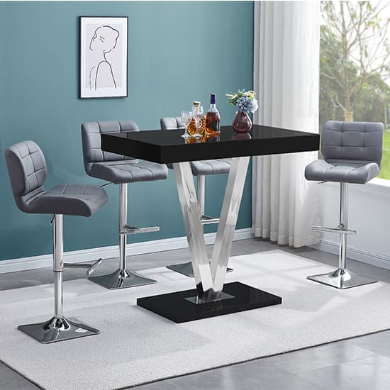 Vienna Black High Gloss Bar Table With 4 Candid Grey Stools