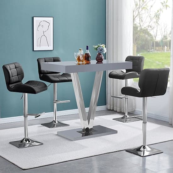 Vienna Grey High Gloss Bar Table With 4 Candid Black Stools