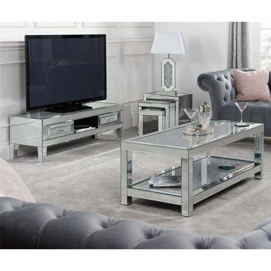 Vienna Glass TV Stand With 2 Drawers In Mirrored_9