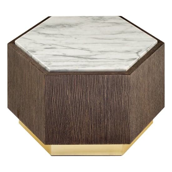 Vigap Small White Marble Top Side Table With Dark Wooden Base_2