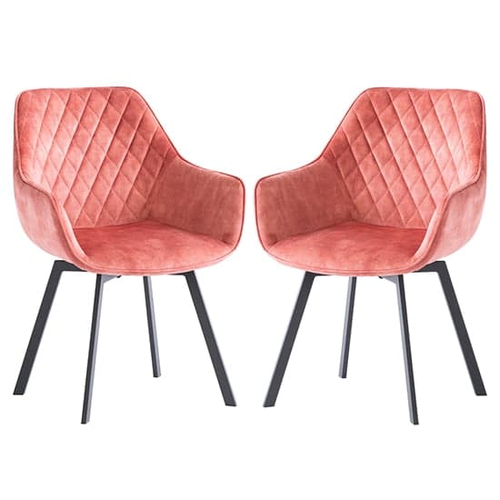 Viha Swivel Pink Velvet Dining Chairs In Pair_1