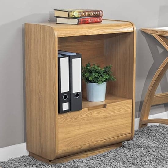 Vikena Wooden Short Bookcase In Oak With Drawer_1