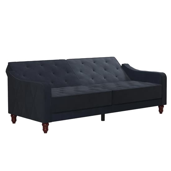 Vincenzo Tufted Futon Velvet Sofa Bed With Wooden Legs In Blue_5