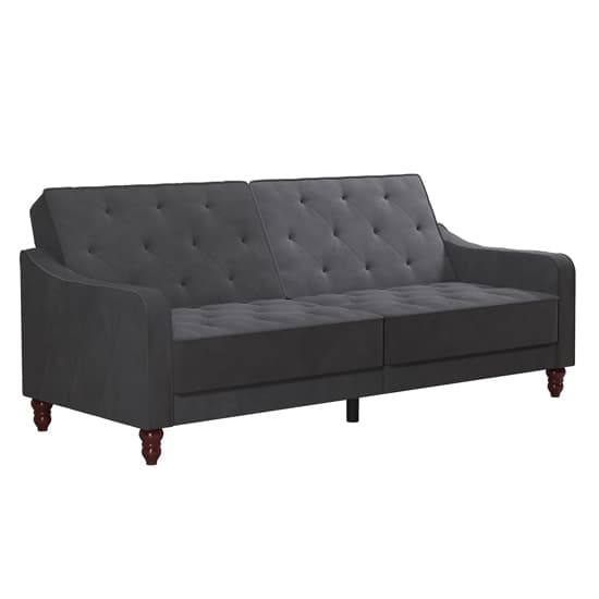 Vincenzo Tufted Futon Velvet Sofa Bed With Wooden Legs In Grey_4