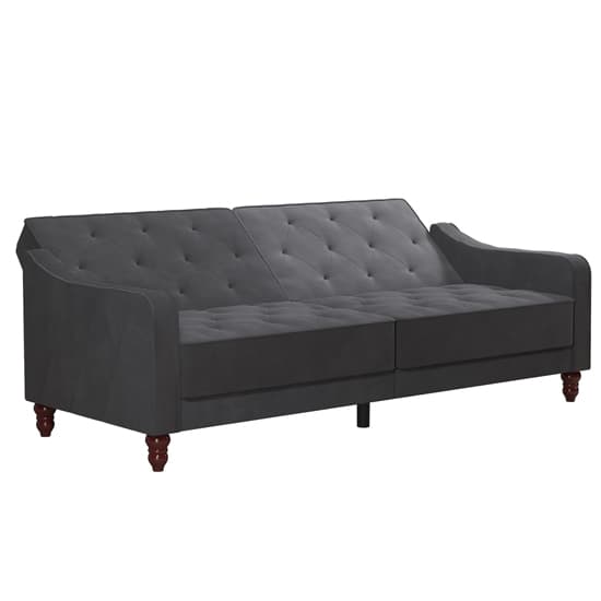 Vincenzo Tufted Futon Velvet Sofa Bed With Wooden Legs In Grey_5