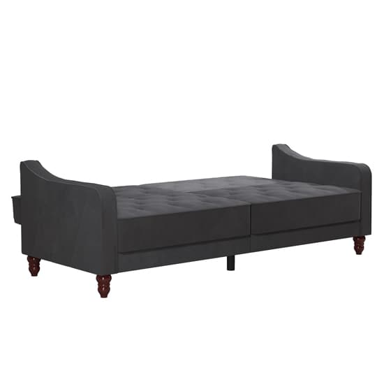 Vincenzo Tufted Futon Velvet Sofa Bed With Wooden Legs In Grey_6