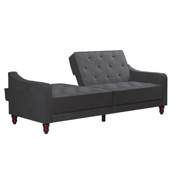 Vincenzo Tufted Futon Velvet Sofa Bed With Wooden Legs In Grey_7