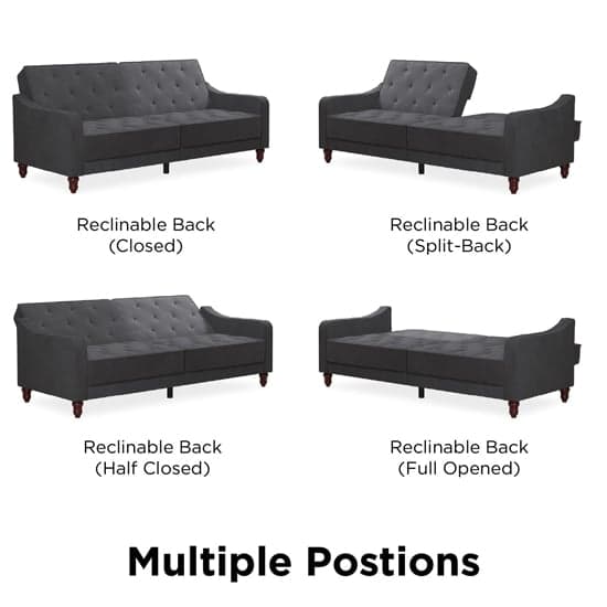 Vincenzo Tufted Futon Velvet Sofa Bed With Wooden Legs In Grey Furniture in Fashion