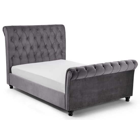 Vaike Velvet Upholstered Sleigh Double Bed In Grey_3