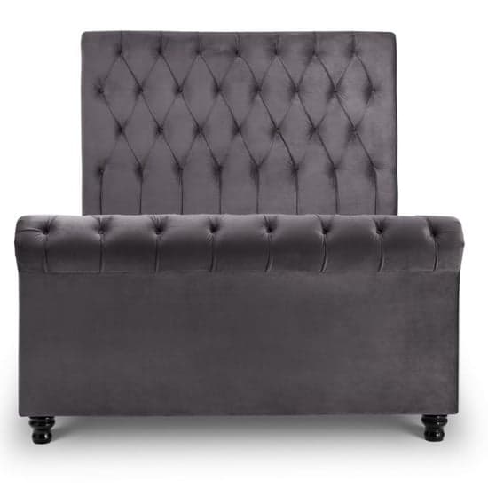 Vaike Velvet Upholstered Sleigh King Size Bed In Grey_4