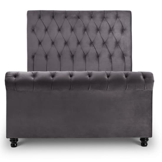 Vaike Velvet Upholstered Sleigh Super King Size Bed In Grey_4
