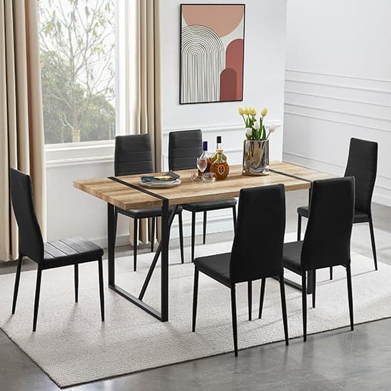Vione Rectangular Wooden Dining Table With Black Metal Legs_2