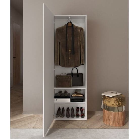 Viro Mirrored High Gloss Coat Hanger Cabinet 1 Doors In White_2