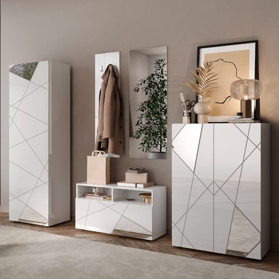 Viro Mirrored High Gloss Coat Hanger Cabinet 1 Doors In White_3