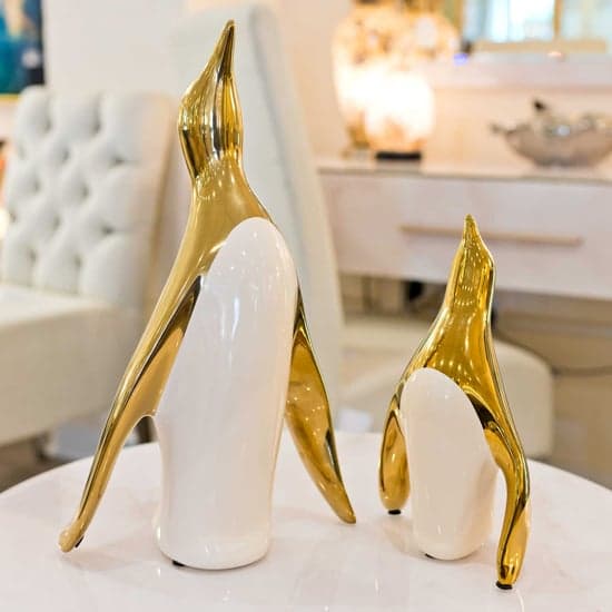 Visalia Ceramic Penguin Sculpture Large In Gold_2