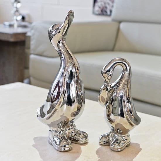 Visalia Ceramic Tall Duck With Boots Sculpture In Silver_2