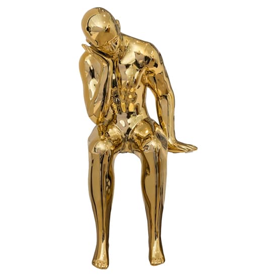 Visalia Ceramic Thinking Man Sculpture In Gold_2