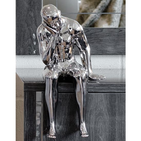 Visalia Ceramic Thinking Man Sculpture In Silver_2