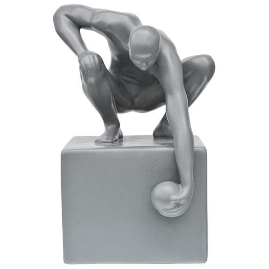 Visalia Ceramic World In His Hand Sculpture In Grey_2