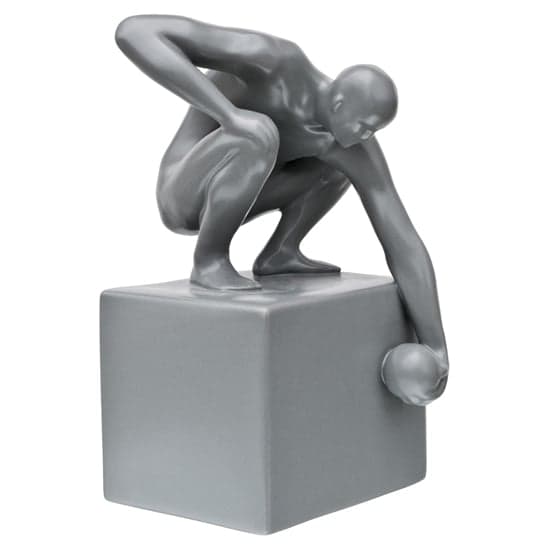 Visalia Ceramic World In His Hand Sculpture In Grey_3