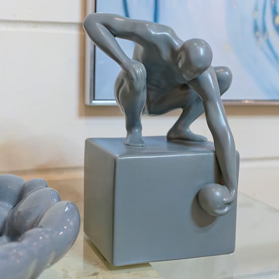 Visalia Ceramic World In His Hand Sculpture In Grey_1