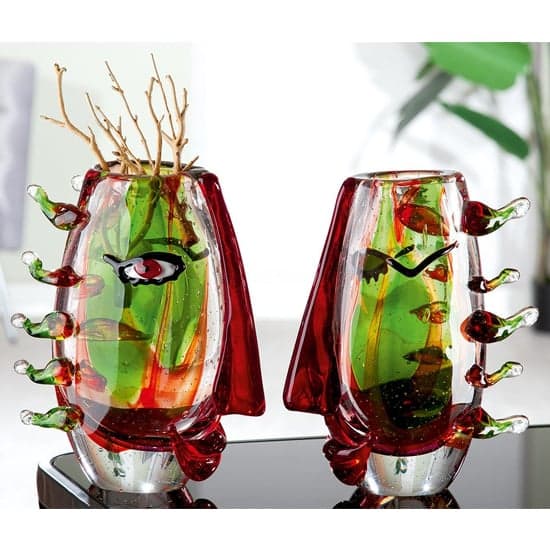 Viso Glass Set Of 2 Decorative Vase In Green And Red