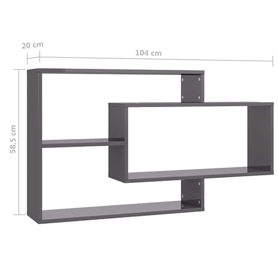 Visola High Gloss Rectangular Wall Shelves In Grey_4