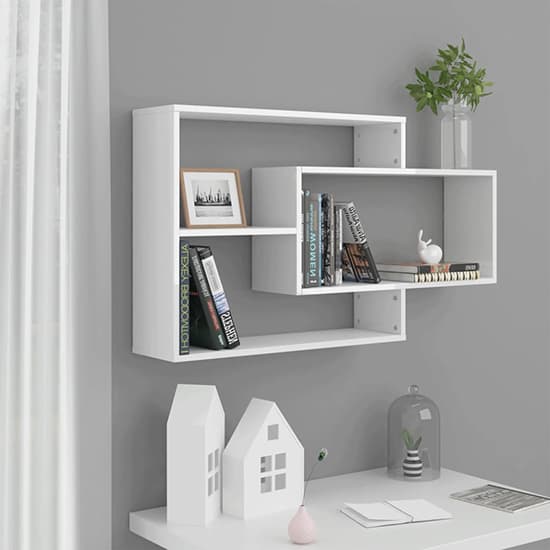 Visola High Gloss Rectangular Wall Shelves In White Furniture in Fashion