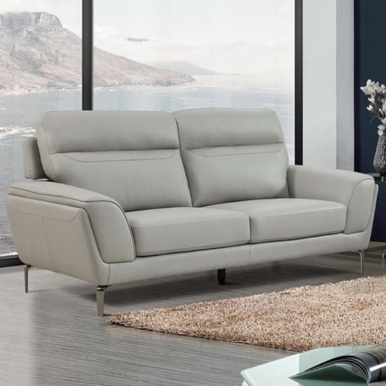 Vitelli Leather 3 Seater Sofa In Light Grey_1