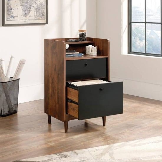 Vittoria Storage Stand In Walnut And Black With 2 Drawers_2