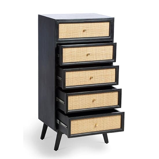 Vlore Narrow Wooden Chest Of 5 Drawers In Black_2