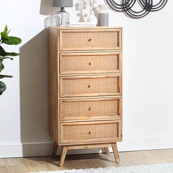 Vlore Narrow Wooden Chest Of 5 Drawers In Natural_1