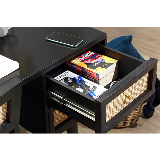 Vlore Wooden Computer Desk With 2 Drawers In Black_5