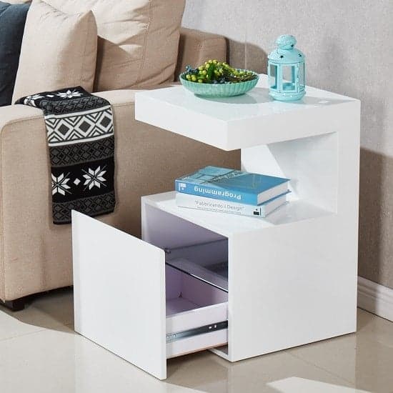 Voltaire Contemporary High Gloss Side Table In White_2