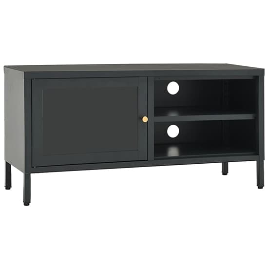 Voss Clear Glass TV Stand With 1 Door In Anthracite Frame_2