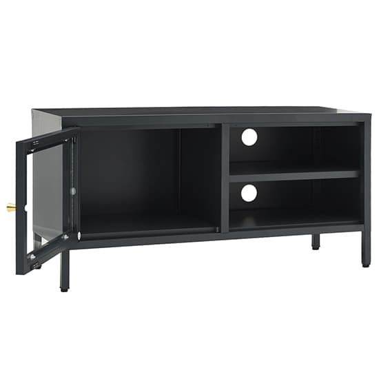 Voss Clear Glass TV Stand With 1 Door In Anthracite Frame_3