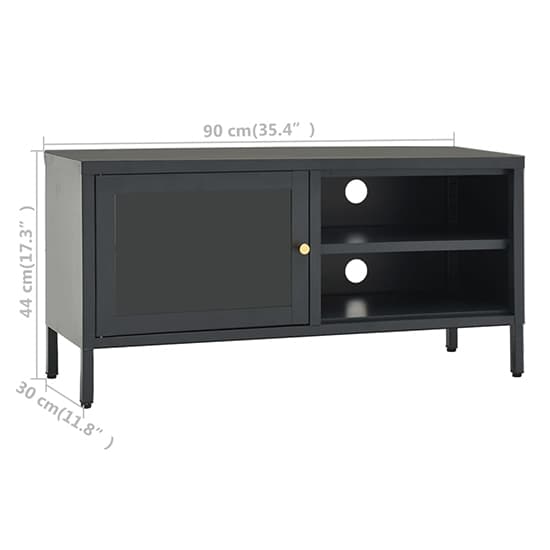 Voss Clear Glass TV Stand With 1 Door In Anthracite Frame_5