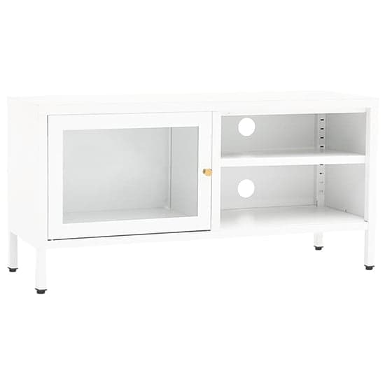 Voss Clear Glass TV Stand With 1 Door In White Steel Frame_2