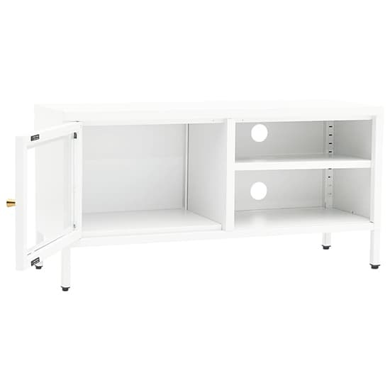 Voss Clear Glass TV Stand With 1 Door In White Steel Frame_3