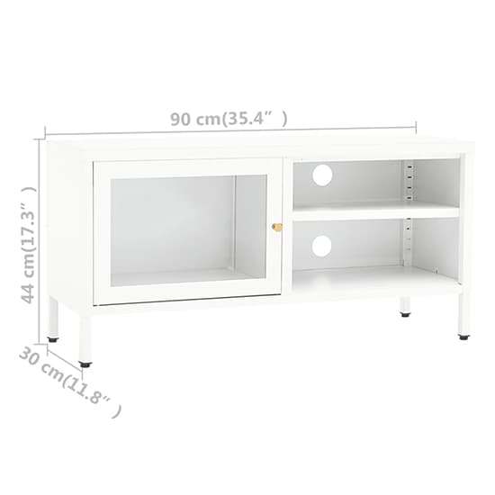 Voss Clear Glass TV Stand With 1 Door In White Steel Frame_5