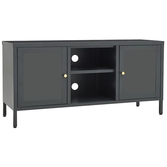 Voss Clear Glass TV Stand With 2 Doors In Anthracite Frame_2